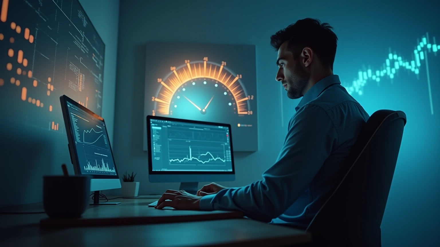 Analyst reading a barometer-like gauge representing crypto market mood shift