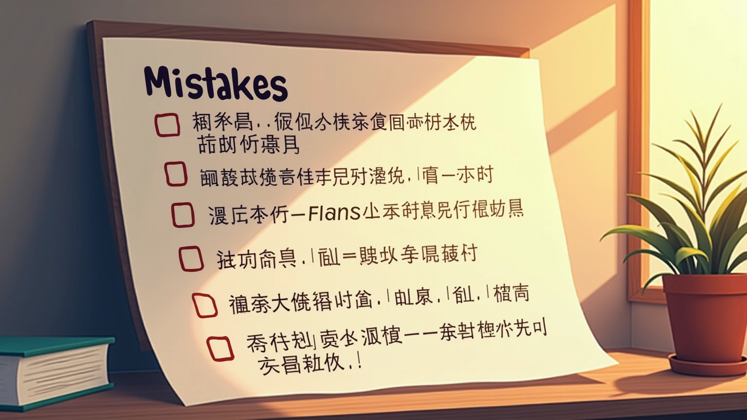 Editorial illustration of a beginner investor reviewing a checklist, with crypto symbols floating in the background