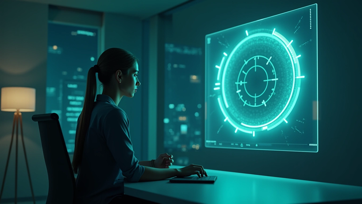 Analyst watching an abstract radar display to track crypto news safely